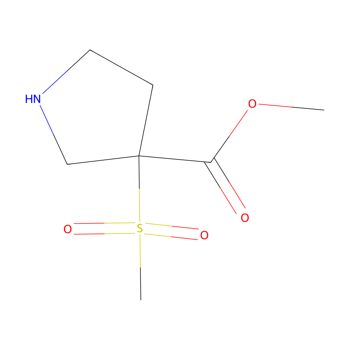 Methyl 3-methanesulfonylpyrrolidine-3-carboxylate molecular structure, CAS 2757874-27-2