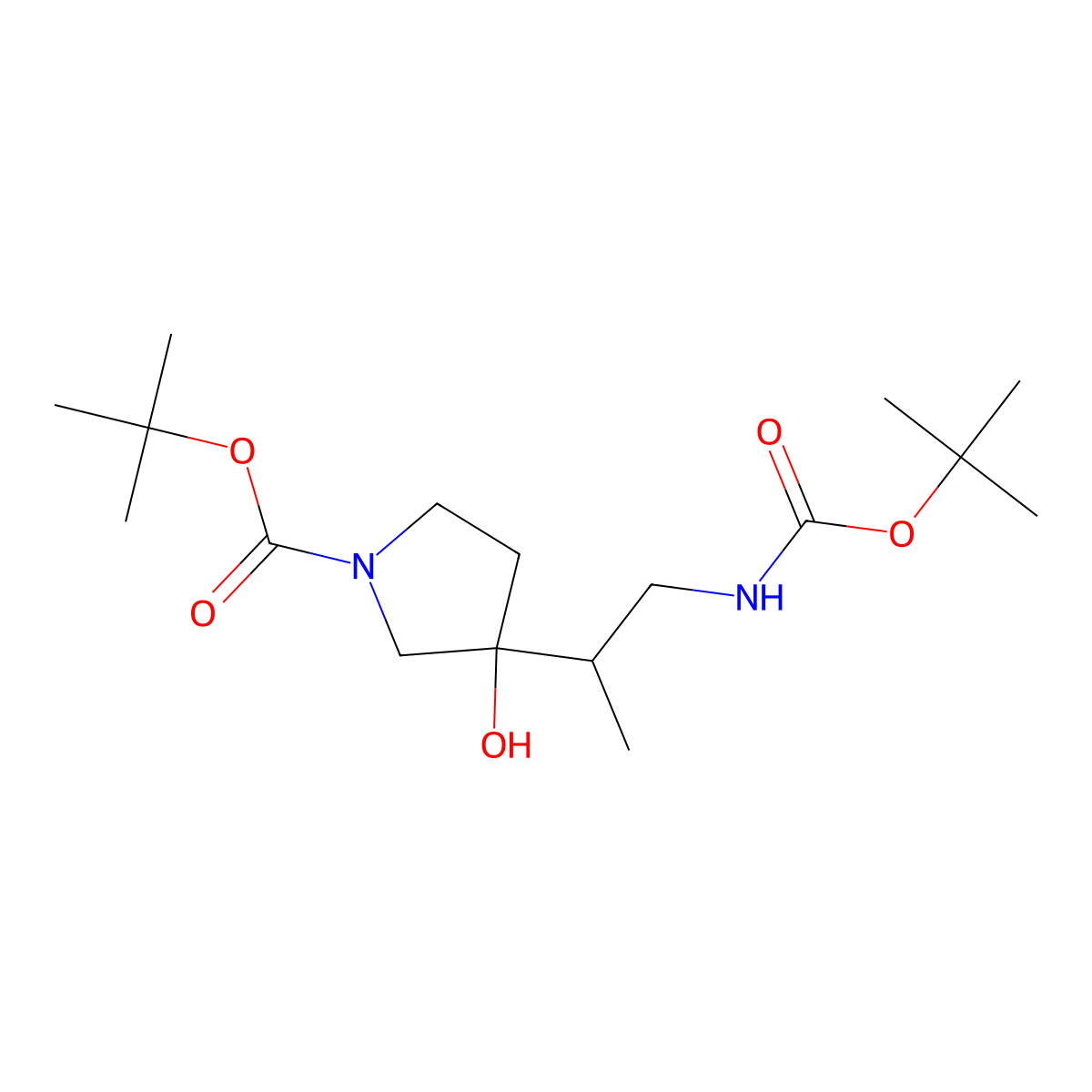 Tert-butyl 3-(1-{[(tert-butoxy)carbonyl]amino}propan-2-yl)-3-hydroxypyrrolidine-1-carboxylate molecular structure, CAS 2757874-29-4