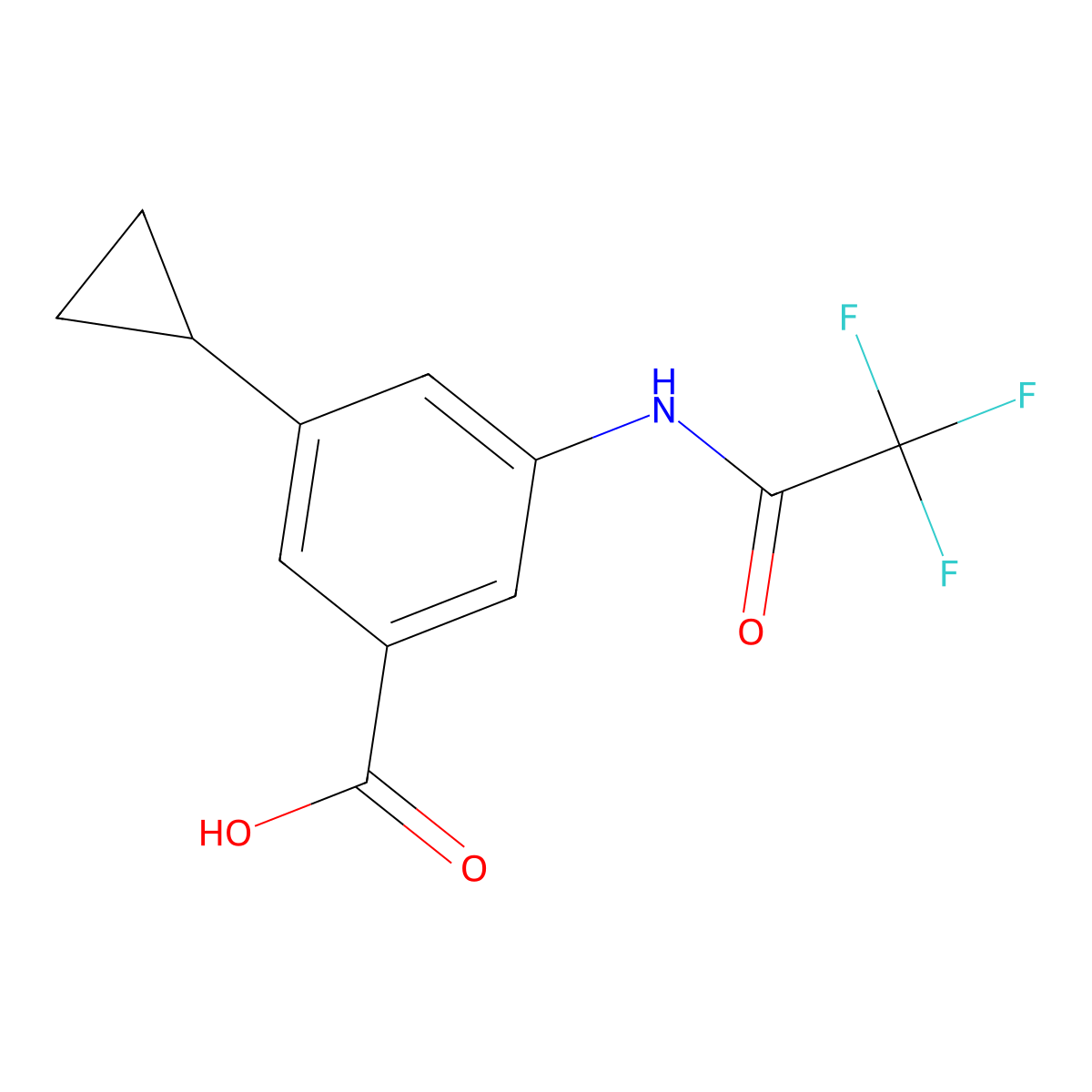3-Cyclopropyl-5-(2,2,2-trifluoroacetamido)benzoic acid molecular structure, CAS 2757874-32-9