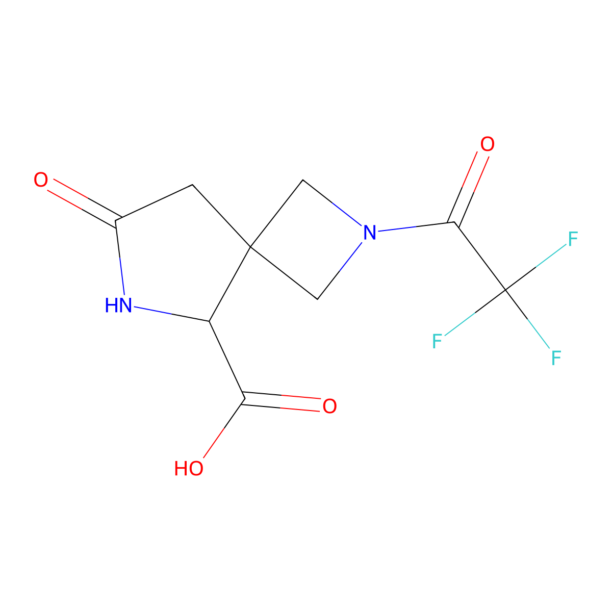 7-Oxo-2-(2,2,2-trifluoroacetyl)-2,6-diazaspiro[3.4]octane-5-carboxylic acid molecular structure, CAS 2757874-47-6