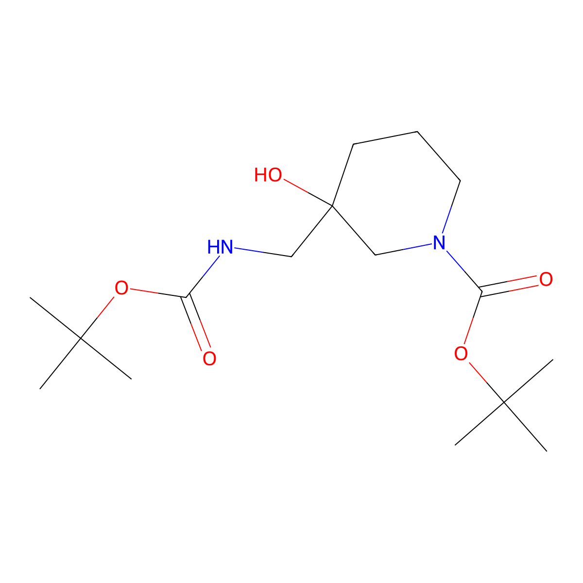 Tert-butyl 3-({[(tert-butoxy)carbonyl]amino}methyl)-3-hydroxypiperidine-1-carboxylate molecular structure, CAS 2757874-61-4