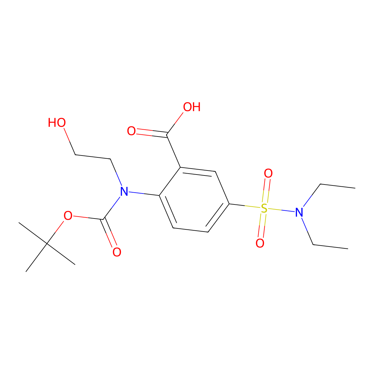 2-{[(Tert-butoxy)carbonyl](2-hydroxyethyl)amino}-5-(diethylsulfamoyl)benzoic acid molecular structure, CAS 2757874-72-7