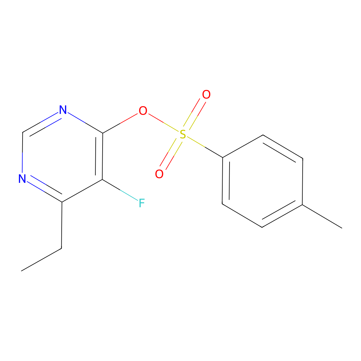 6-Ethyl-5-fluoropyrimidin-4-yl 4-methylbenzene-1-sulfonate molecular structure, CAS 2757874-74-9