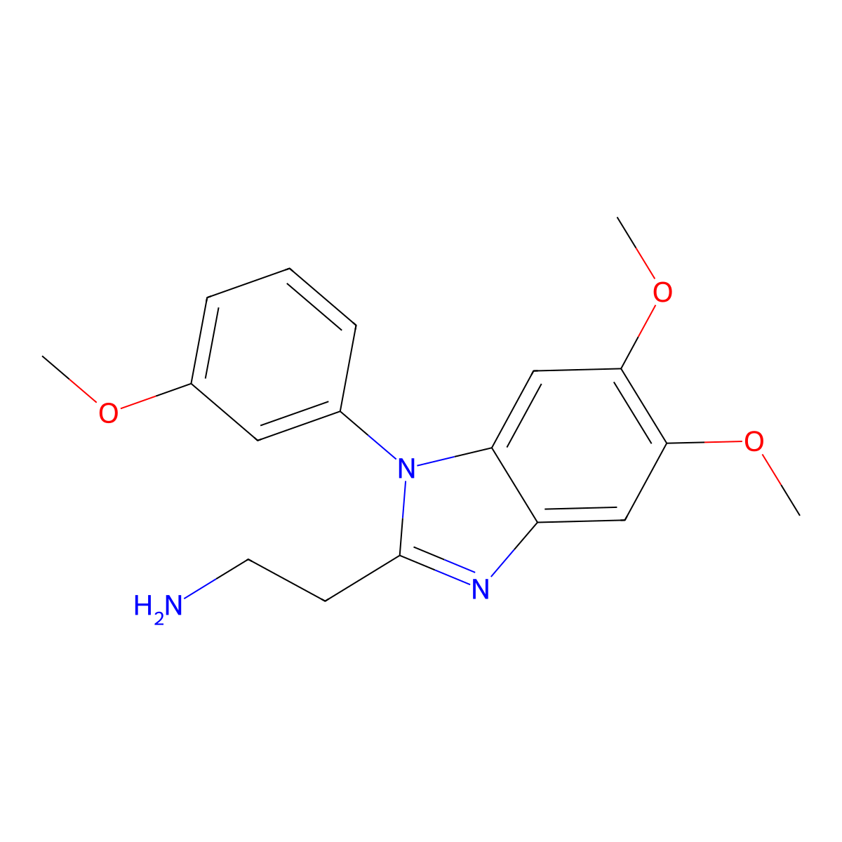 2-[5,6-dimethoxy-1-(3-methoxyphenyl)-1H-1,3-benzodiazol-2-yl]ethan-1-amine molecular structure, CAS 2757874-76-1