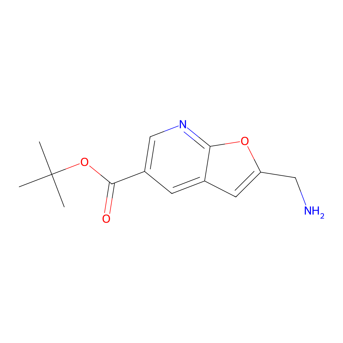 Tert-butyl 2-(aminomethyl)furo[2,3-b]pyridine-5-carboxylate molecular structure, CAS 2757874-83-0