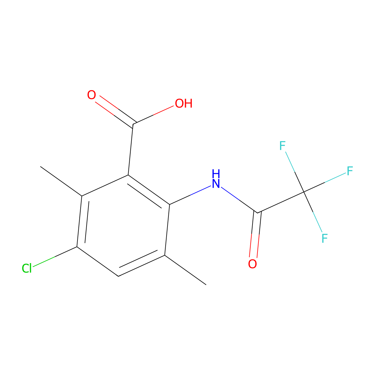 3-Chloro-2,5-dimethyl-6-(2,2,2-trifluoroacetamido)benzoic acid molecular structure, CAS 2757891-48-6