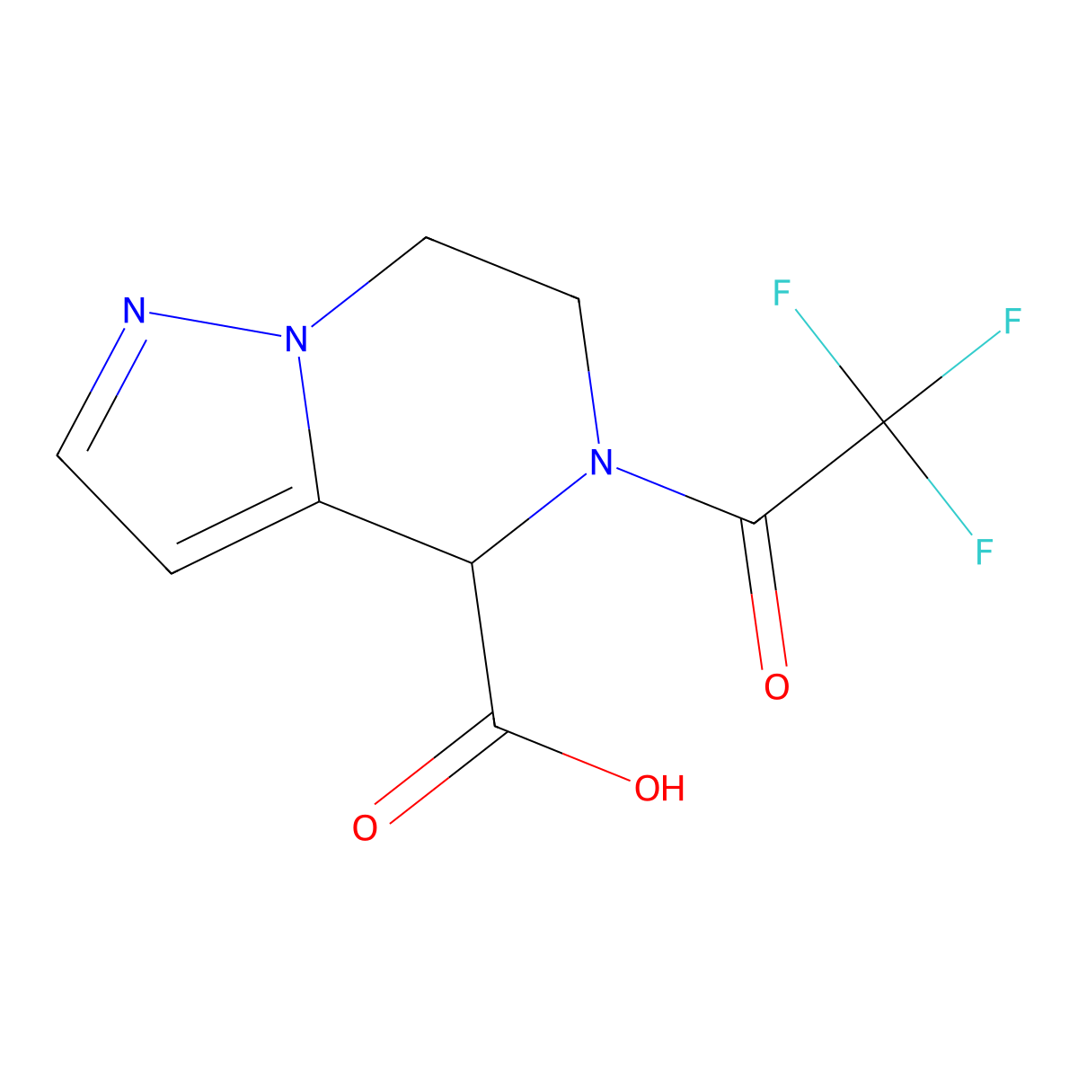 5-(2,2,2-trifluoroacetyl)-4H,5H,6H,7H-pyrazolo[1,5-a]pyrazine-4-carboxylic acid molecular structure, CAS 2757891-62-4