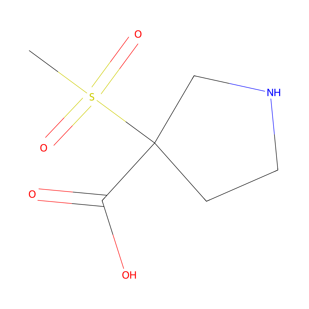 3-Methanesulfonylpyrrolidine-3-carboxylic acid molecular structure, CAS 2757891-97-5