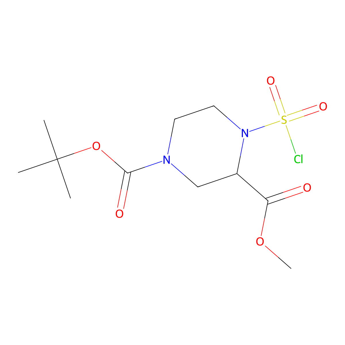 1-Tert-butyl 3-methyl 4-(chlorosulfonyl)piperazine-1,3-dicarboxylate molecular structure, CAS 2757894-48-5