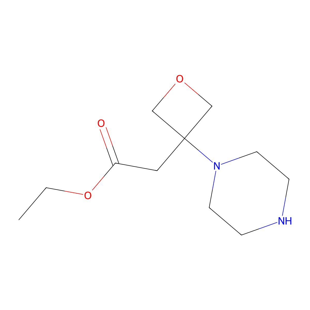 Ethyl 2-[3-(piperazin-1-yl)oxetan-3-yl]acetate molecular structure, CAS 2757894-49-6