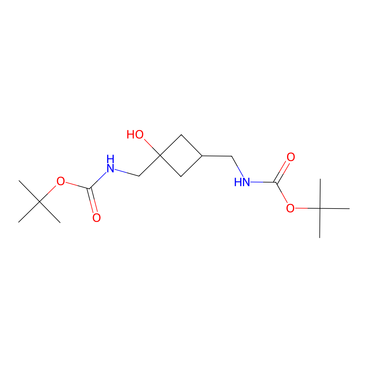 tert-butyl N-{[3-({[(tert-butoxy)carbonyl]amino}methyl)-1-hydroxycyclobutyl]methyl}carbamate molecular structure, CAS 2757894-50-9