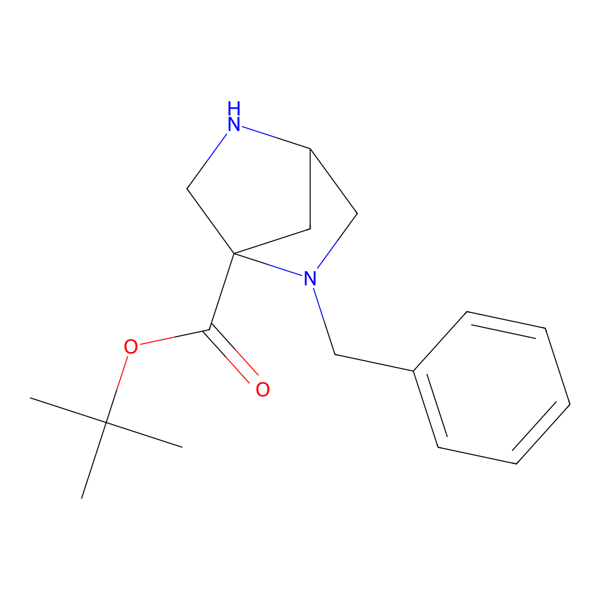 Tert-butyl 2-benzyl-2,5-diazabicyclo[2.2.1]heptane-1-carboxylate molecular structure, CAS 2757894-64-5