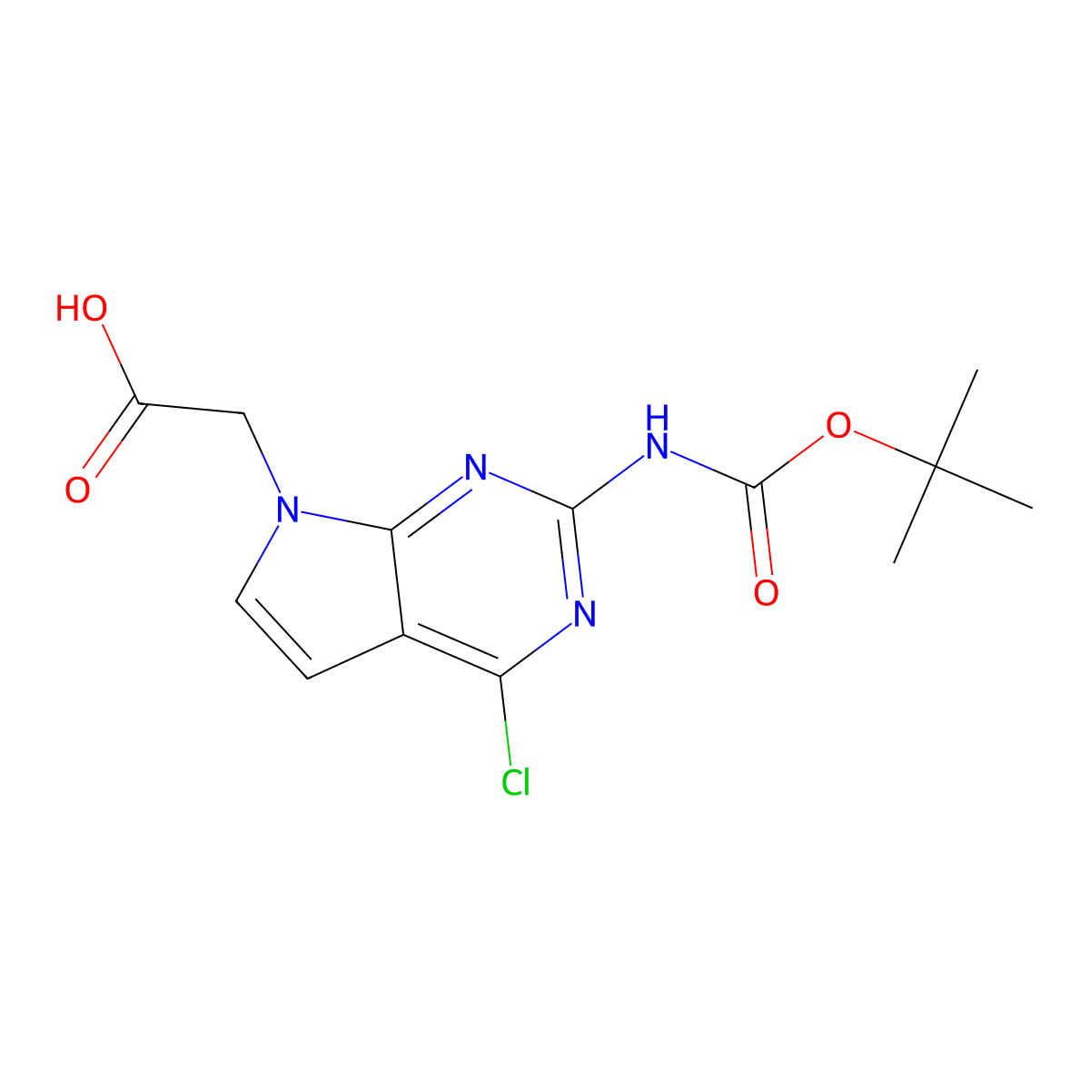 2-(2-{[(tert-butoxy)carbonyl]amino}-4-chloro-7H-pyrrolo[2,3-d]pyrimidin-7-yl)acetic acid molecular structure, CAS 2757894-66-7