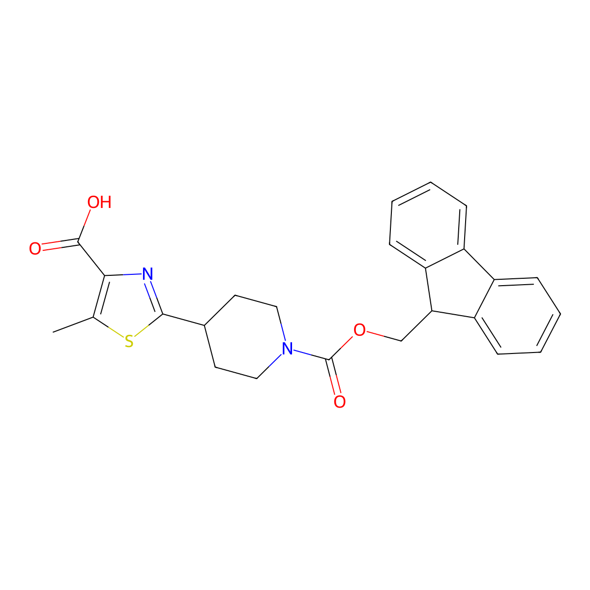 2-(1-{[(9H-fluoren-9-yl)methoxy]carbonyl}piperidin-4-yl)-5-methyl-1,3-thiazole-4-carboxylic acid molecular structure, CAS 2757894-70-3