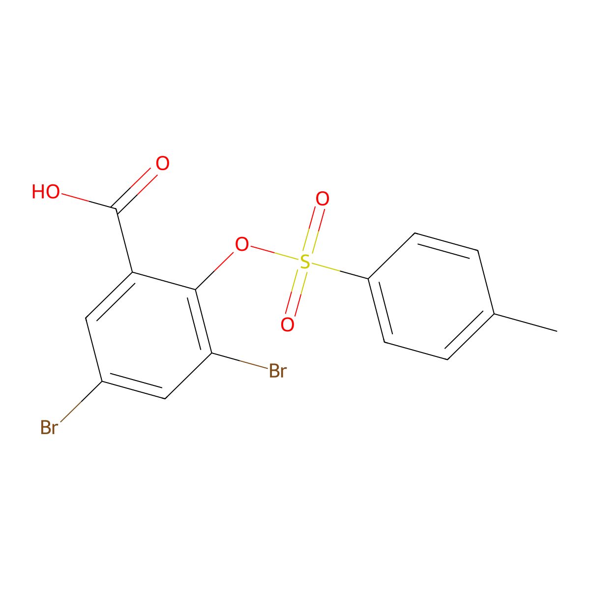 3,5-Dibromo-2-[(4-methylbenzenesulfonyl)oxy]benzoic acid molecular structure, CAS 2757894-72-5