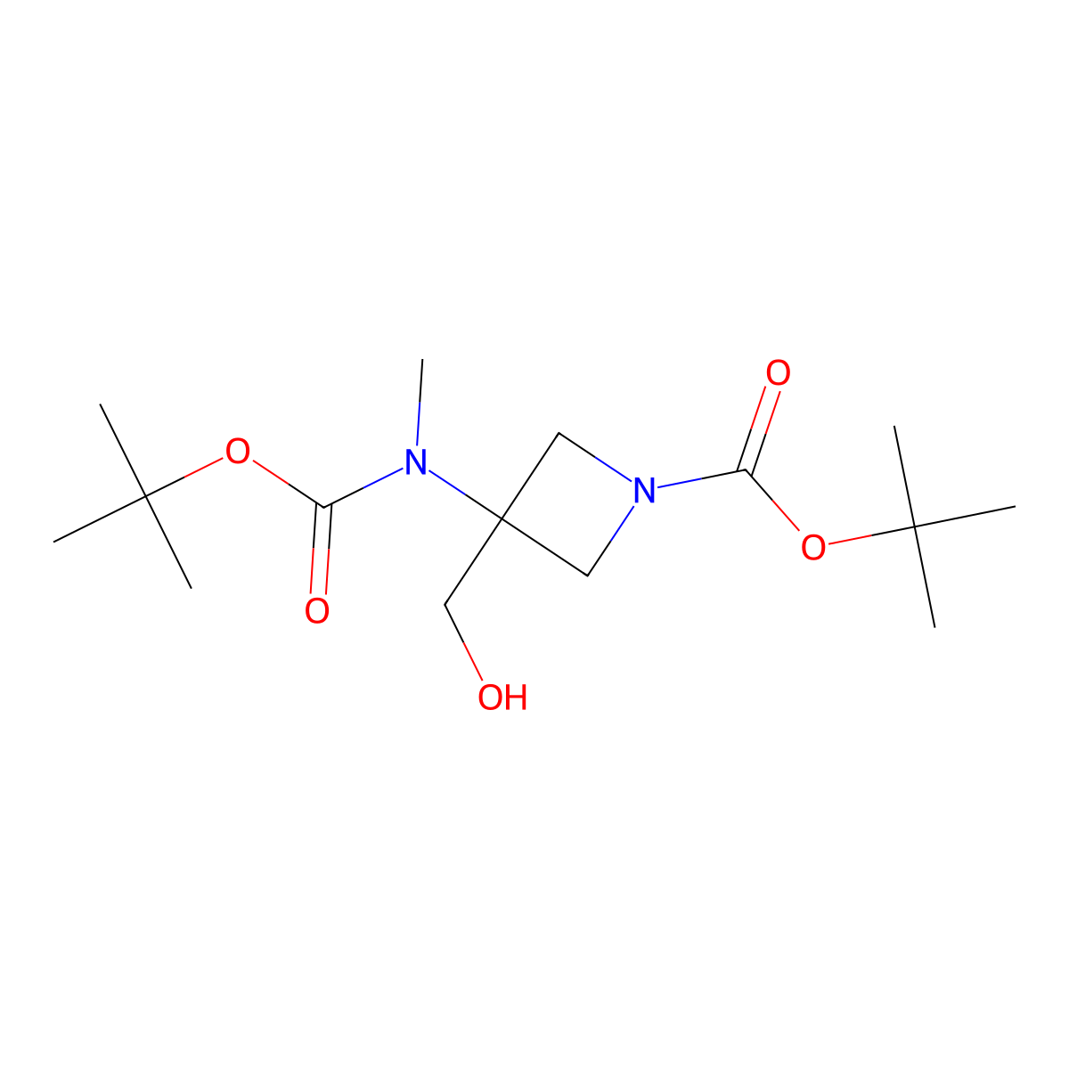 Tert-butyl 3-{[(tert-butoxy)carbonyl](methyl)amino}-3-(hydroxymethyl)azetidine-1-carboxylate molecular structure, CAS 2757894-83-8