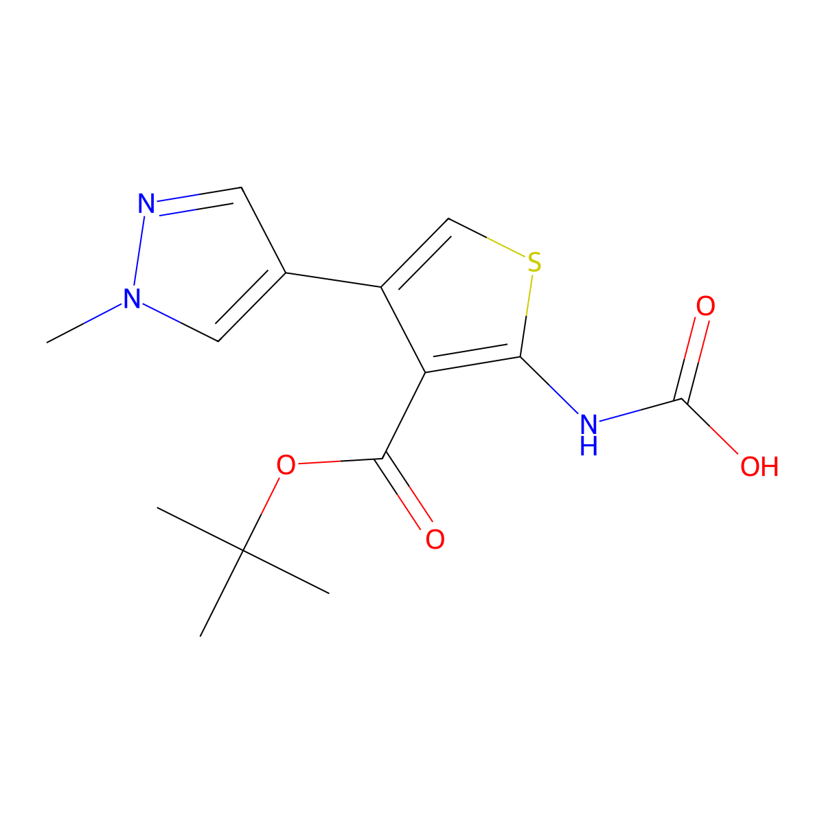 {3-[(tert-butoxy)carbonyl]-4-(1-methyl-1H-pyrazol-4-yl)thiophen-2-yl}carbamic acid molecular structure, CAS 2757894-90-7