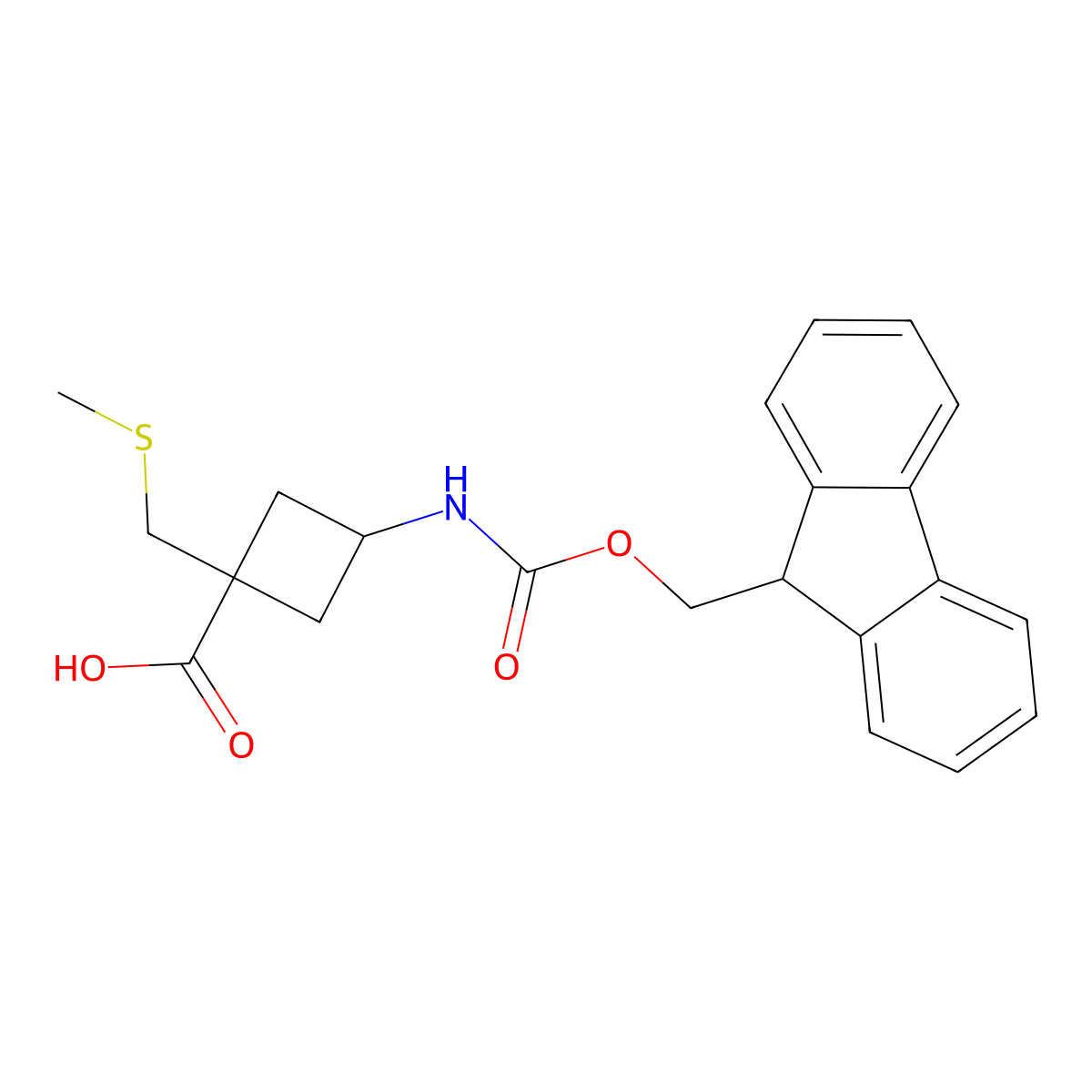 3-({[(9H-fluoren-9-yl)methoxy]carbonyl}amino)-1-[(methylsulfanyl)methyl]cyclobutane-1-carboxylic acid molecular structure, CAS 2757894-98-5