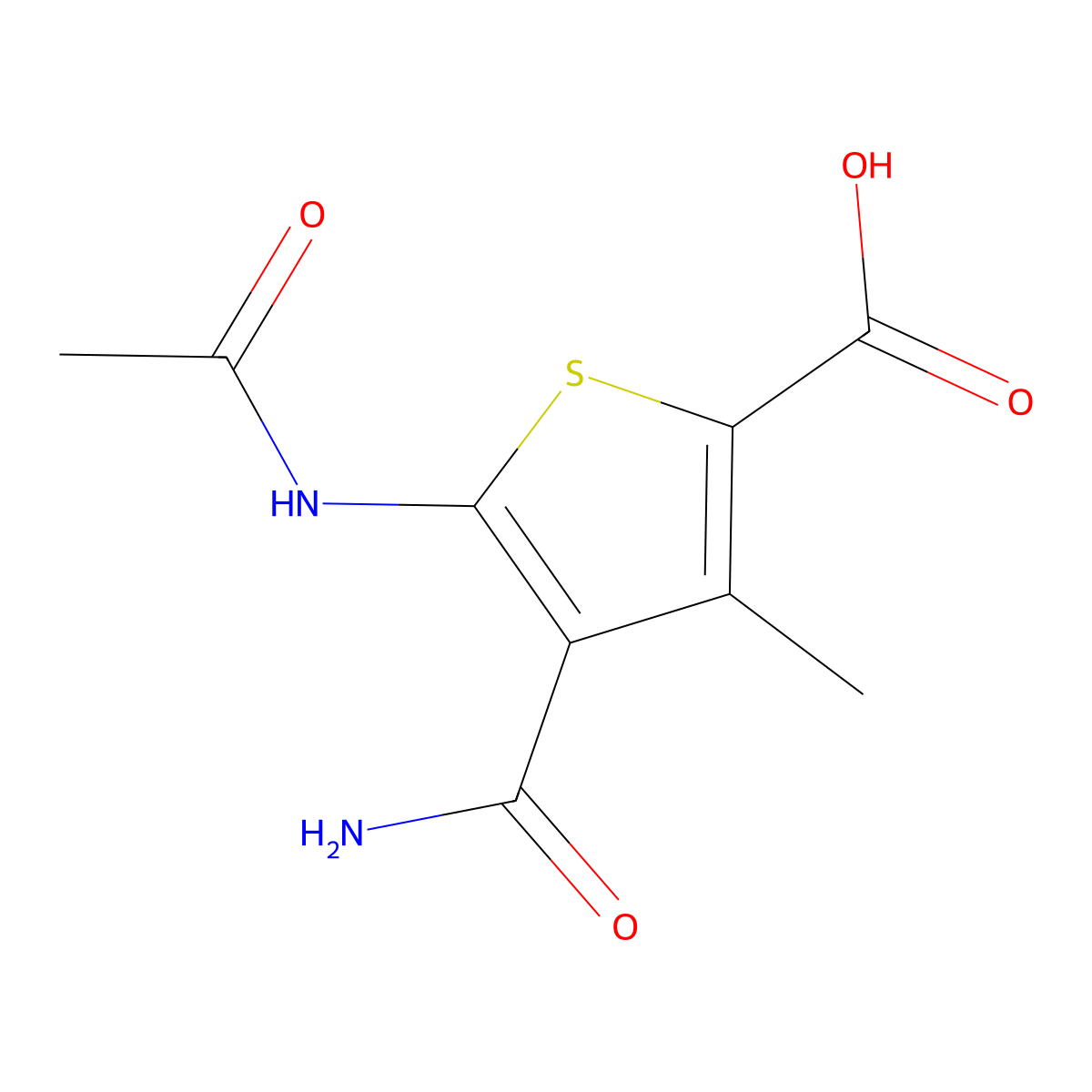 4-Carbamoyl-5-acetamido-3-methylthiophene-2-carboxylic acid molecular structure, CAS 2757895-04-6