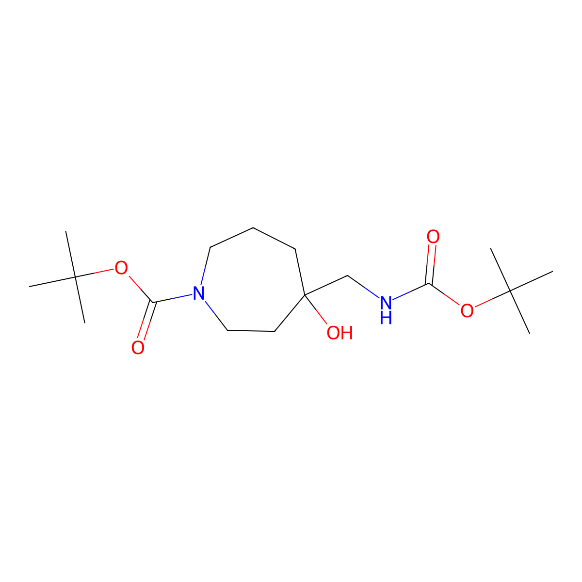 Tert-butyl 4-({[(tert-butoxy)carbonyl]amino}methyl)-4-hydroxyazepane-1-carboxylate molecular structure, CAS 2757895-28-4
