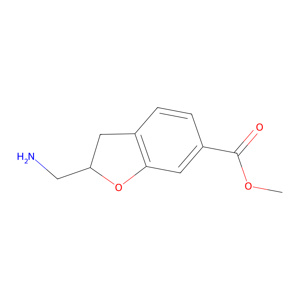Methyl 2-(aminomethyl)-2,3-dihydro-1-benzofuran-6-carboxylate molecular structure, CAS 2757895-38-6