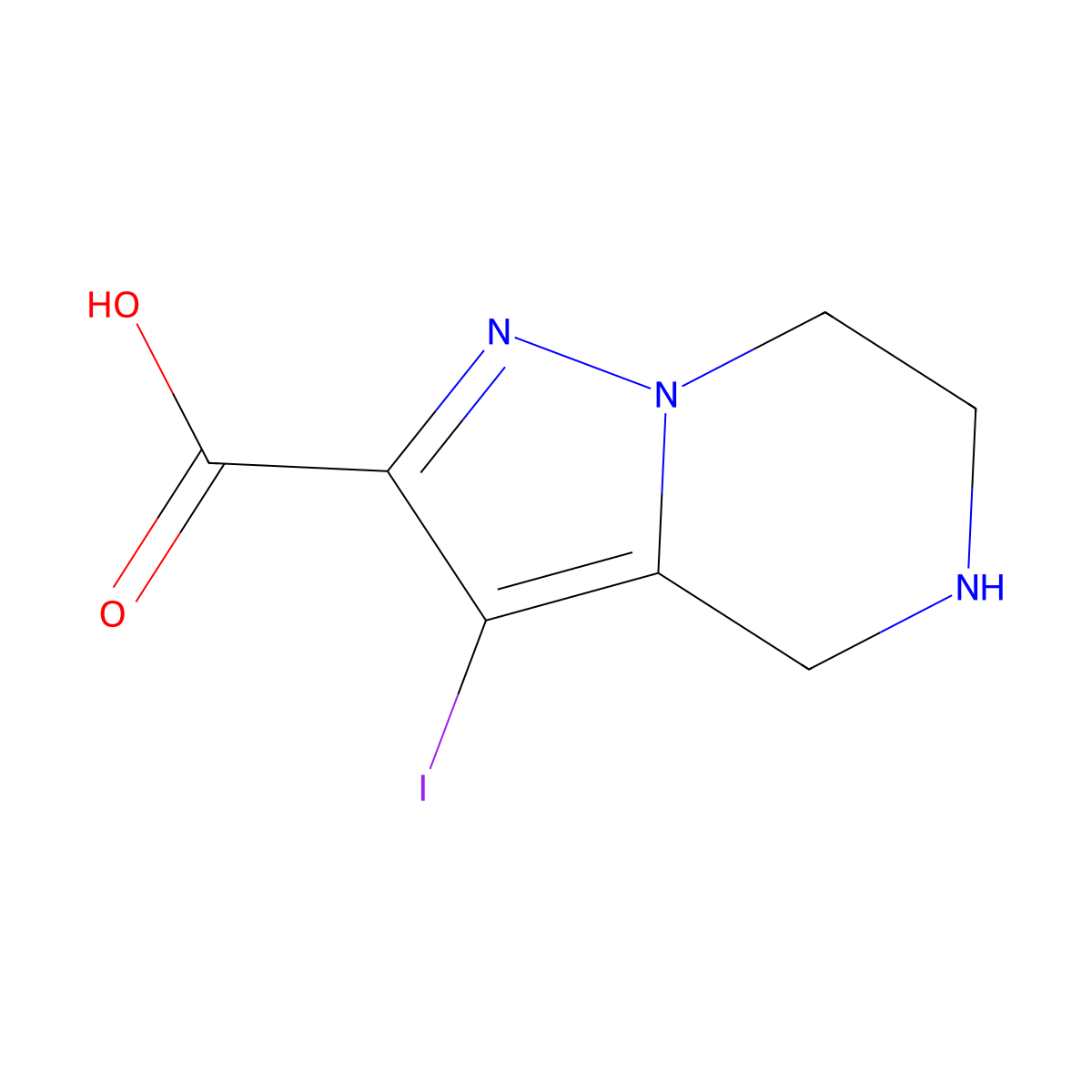 3-iodo-4H,5H,6H,7H-pyrazolo[1,5-a]pyrazine-2-carboxylic acid molecular structure, CAS 2757895-40-0