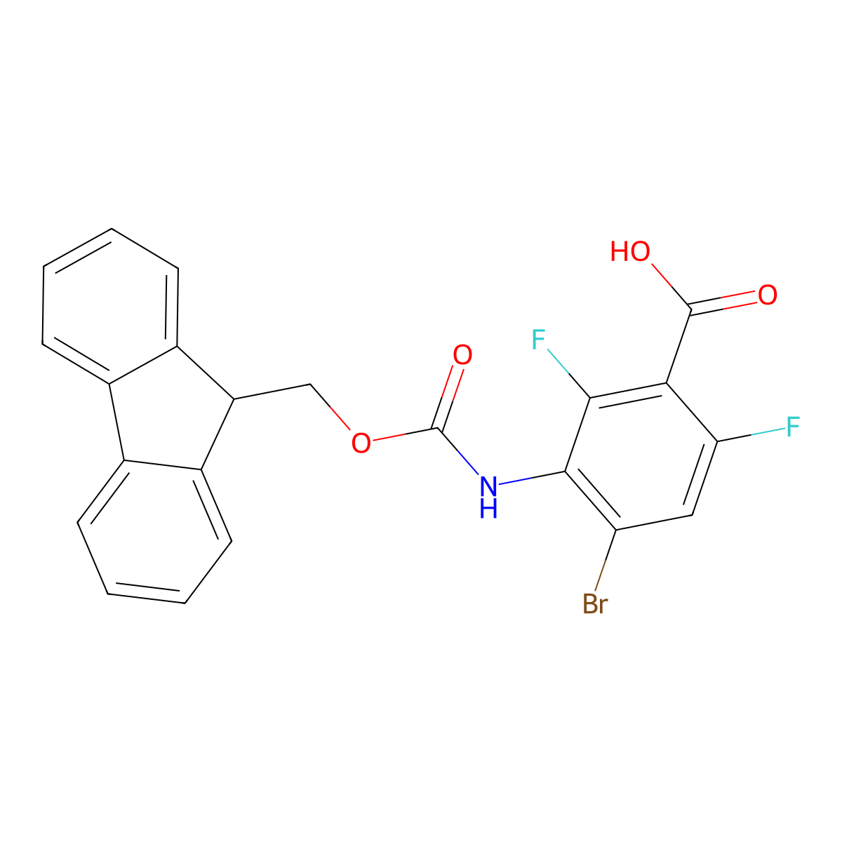 4-bromo-3-({[(9H-fluoren-9-yl)methoxy]carbonyl}amino)-2,6-difluorobenzoic acid molecular structure, CAS 2757895-45-5