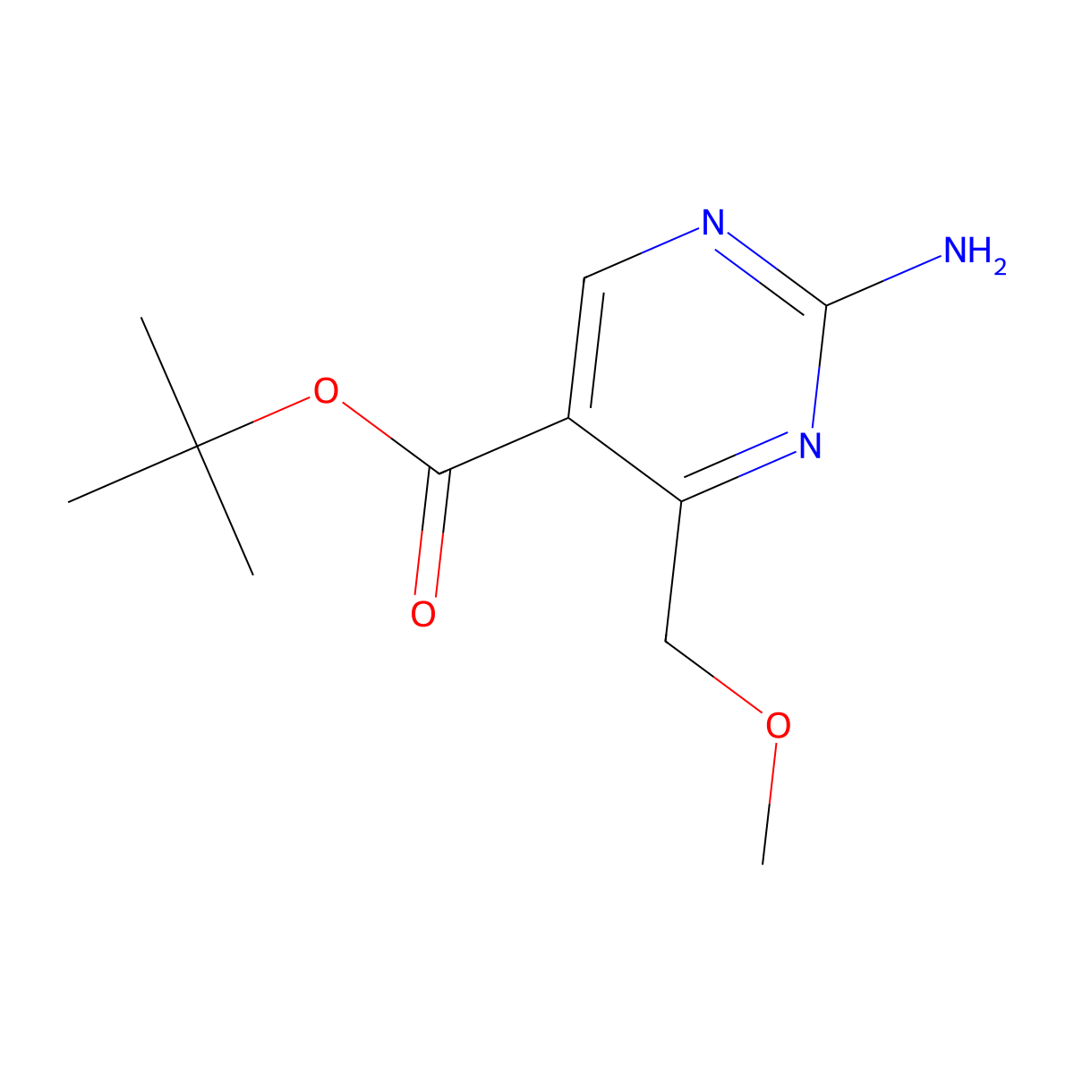 Tert-butyl 2-amino-4-(methoxymethyl)pyrimidine-5-carboxylate molecular structure, CAS 2757895-51-3