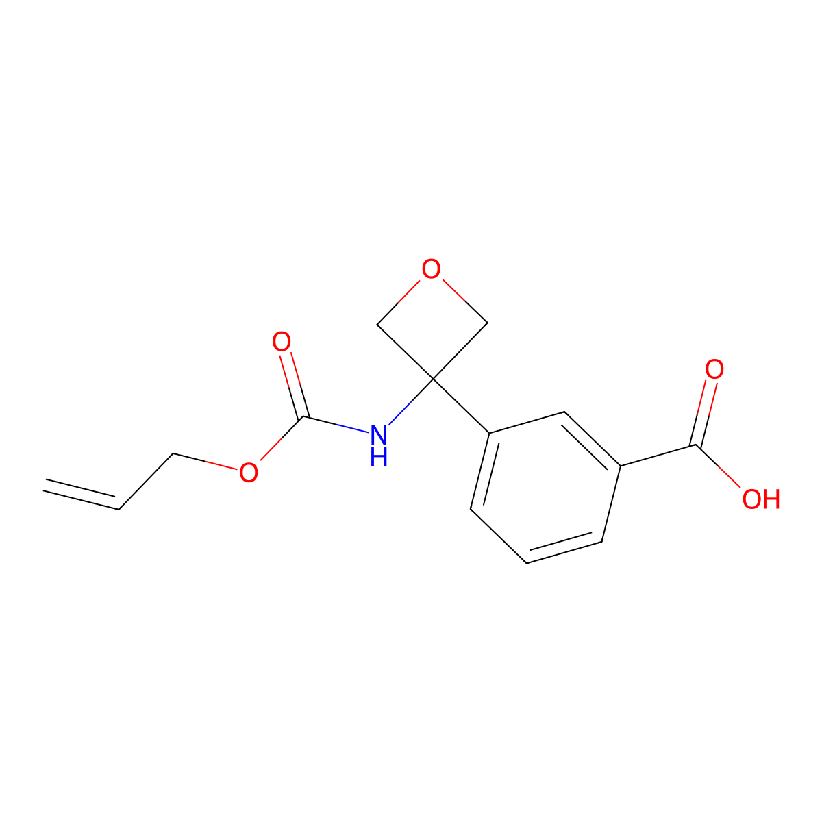 3-(3-{[(Prop-2-en-1-yloxy)carbonyl]amino}oxetan-3-yl)benzoic acid molecular structure, CAS 2757895-62-6
