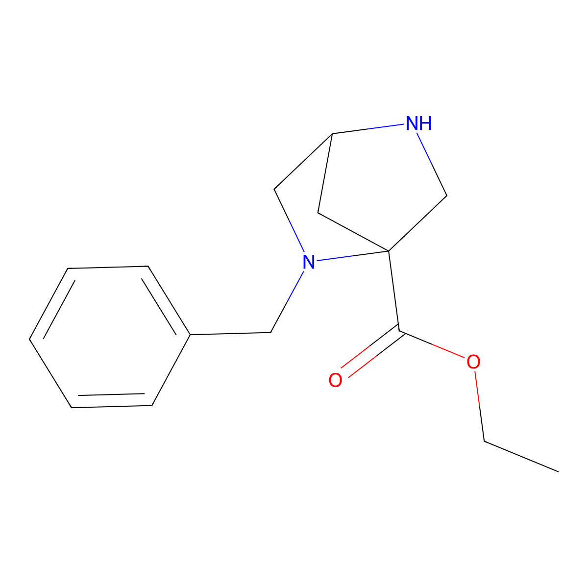 Ethyl 2-benzyl-2,5-diazabicyclo[2.2.1]heptane-1-carboxylate molecular structure, CAS 2757900-32-4