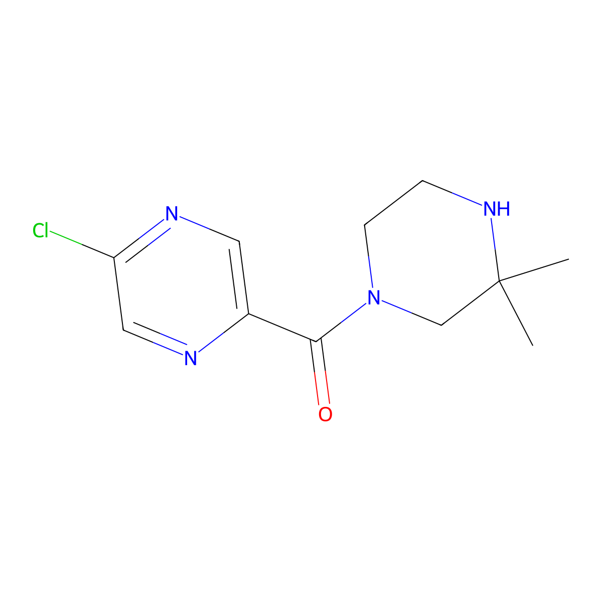2-Chloro-5-(3,3-dimethylpiperazine-1-carbonyl)pyrazine molecular structure, CAS 2757900-48-2