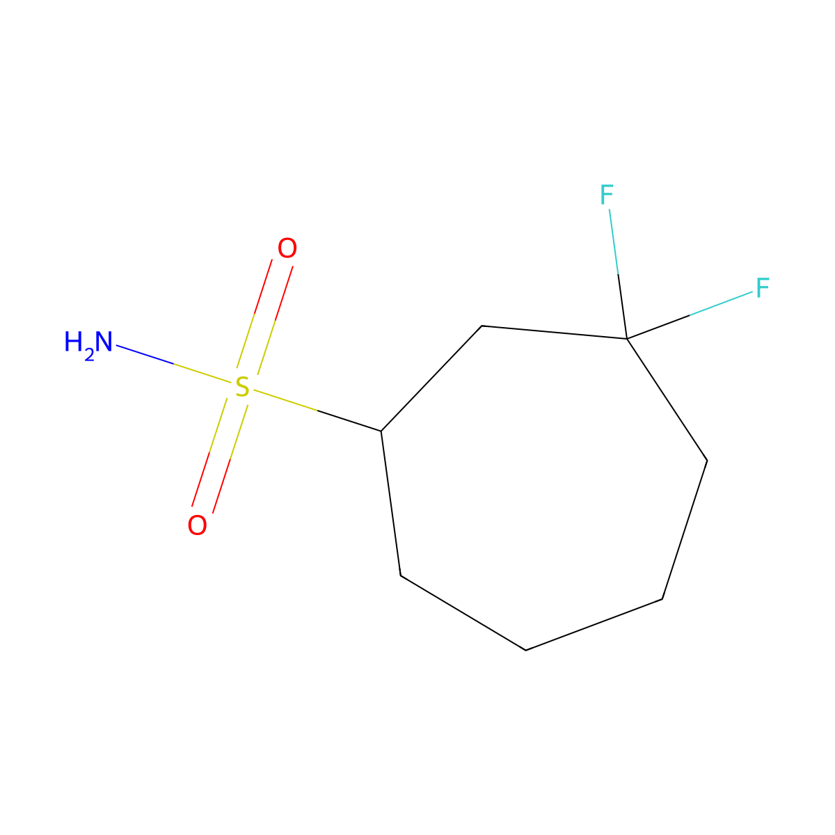 3,3-Difluorocycloheptane-1-sulfonamide molecular structure, CAS 2757900-56-2