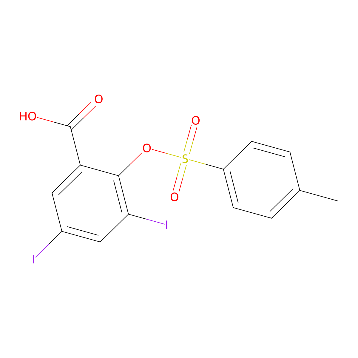 3,5-Diiodo-2-[(4-methylbenzenesulfonyl)oxy]benzoic acid molecular structure, CAS 2757900-70-0