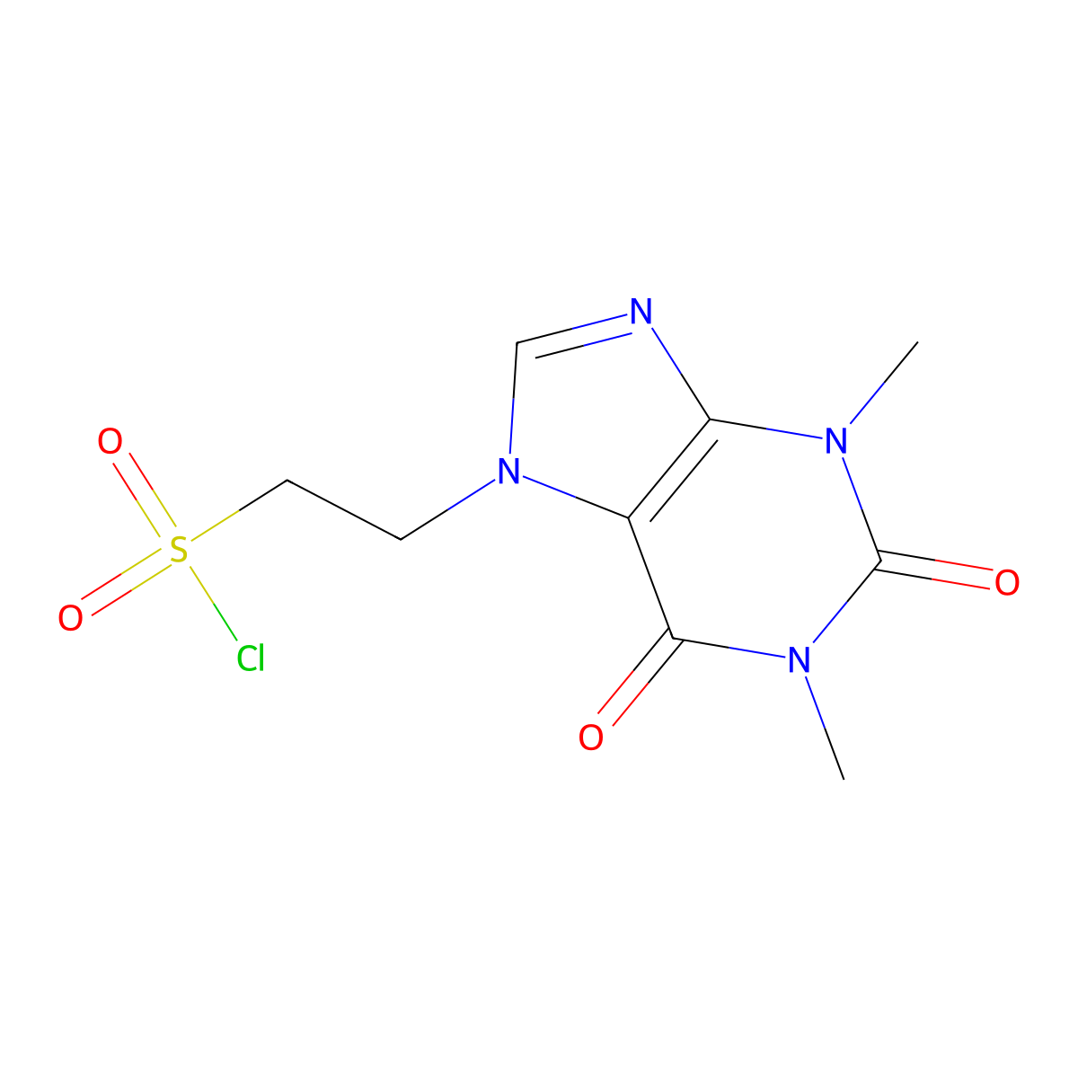 2-(1,3-dimethyl-2,6-dioxo-2,3,6,7-tetrahydro-1H-purin-7-yl)ethane-1-sulfonyl chloride molecular structure, CAS 2757900-72-2