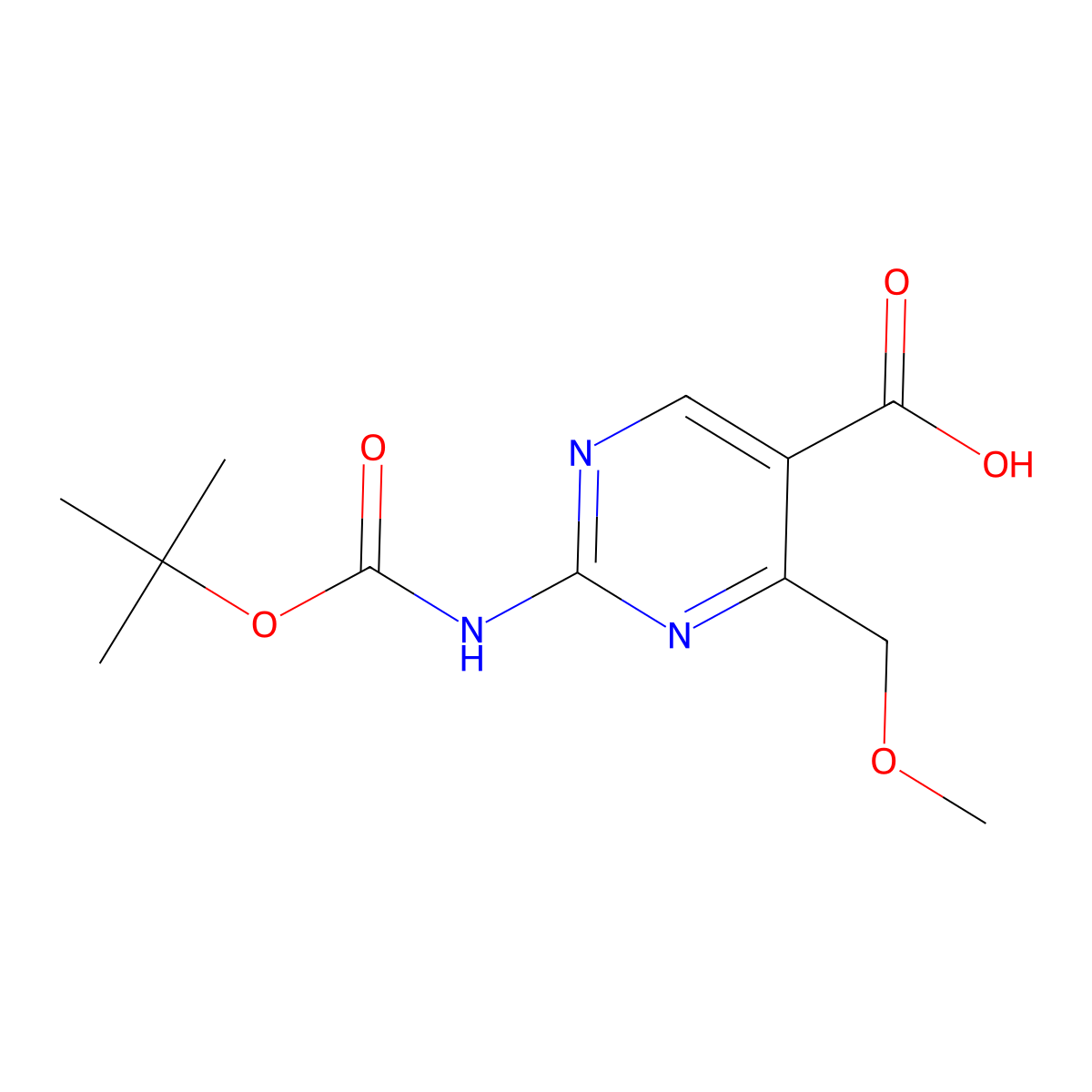 2-{[(Tert-butoxy)carbonyl]amino}-4-(methoxymethyl)pyrimidine-5-carboxylic acid molecular structure, CAS 2757900-75-5