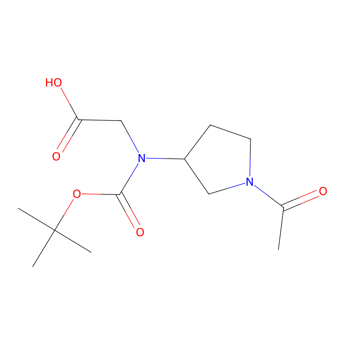 2-[(1-Acetylpyrrolidin-3-yl)[(tert-butoxy)carbonyl]amino]acetic acid molecular structure, CAS 2757900-76-6