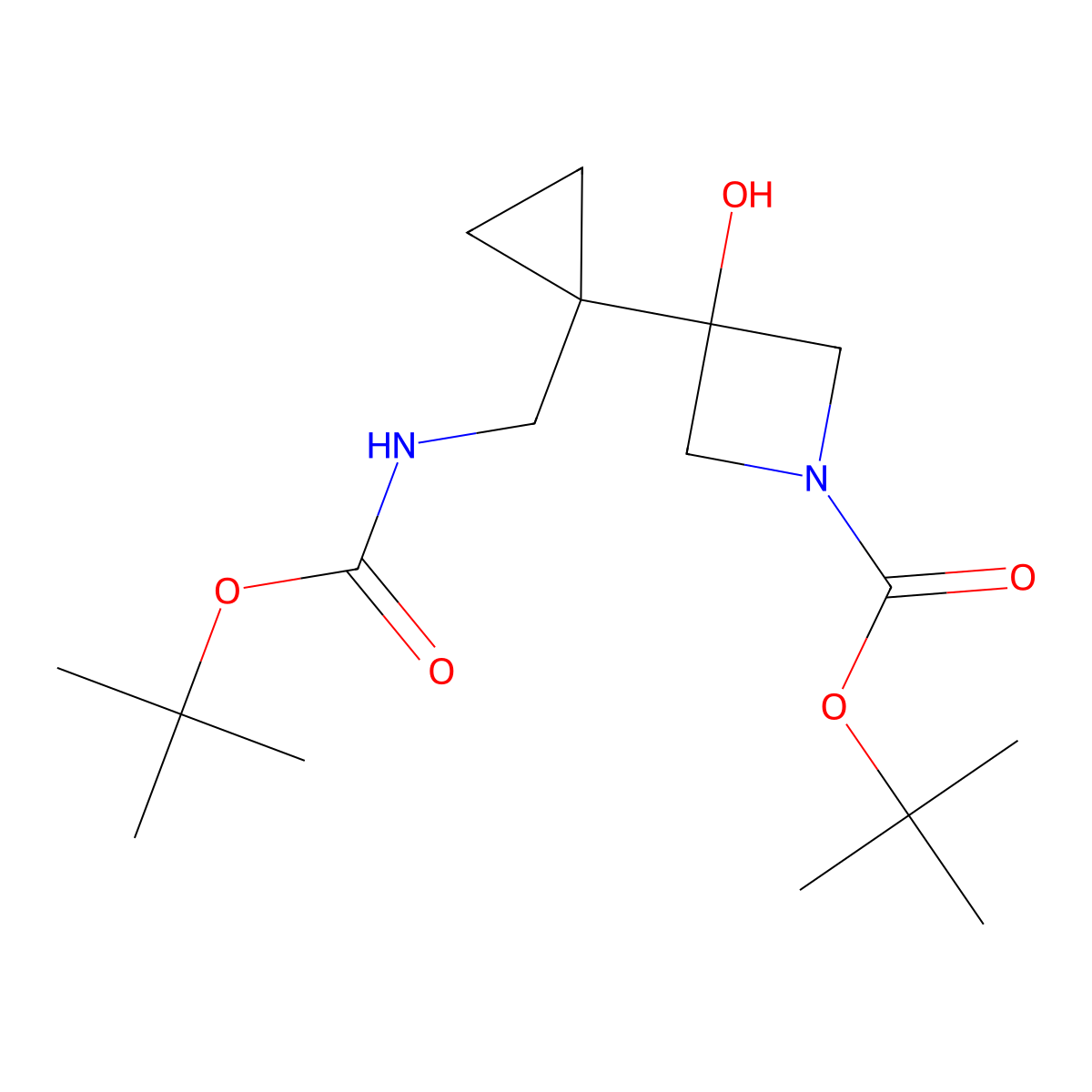 Tert-butyl 3-[1-({[(tert-butoxy)carbonyl]amino}methyl)cyclopropyl]-3-hydroxyazetidine-1-carboxylate molecular structure, CAS 2757901-00-9