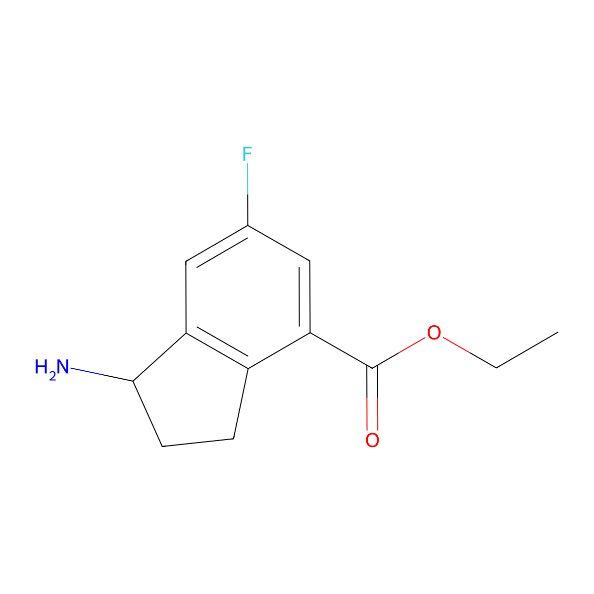 ethyl 1-amino-6-fluoro-2,3-dihydro-1H-indene-4-carboxylate molecular structure, CAS 2757901-36-1