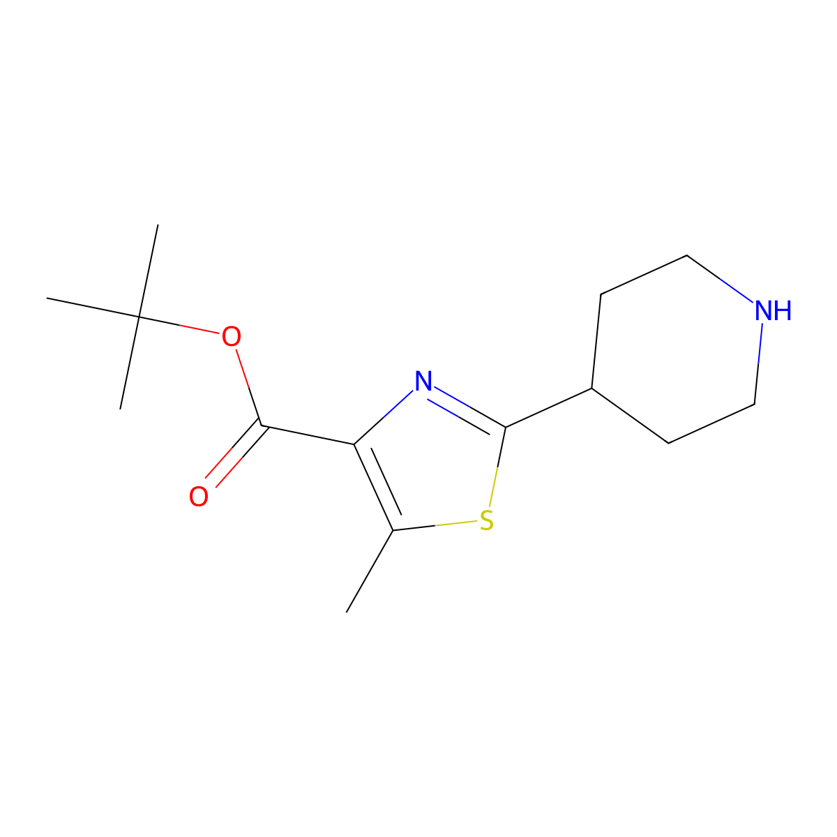 Tert-butyl 5-methyl-2-(piperidin-4-yl)-1,3-thiazole-4-carboxylate molecular structure, CAS 2757901-40-7
