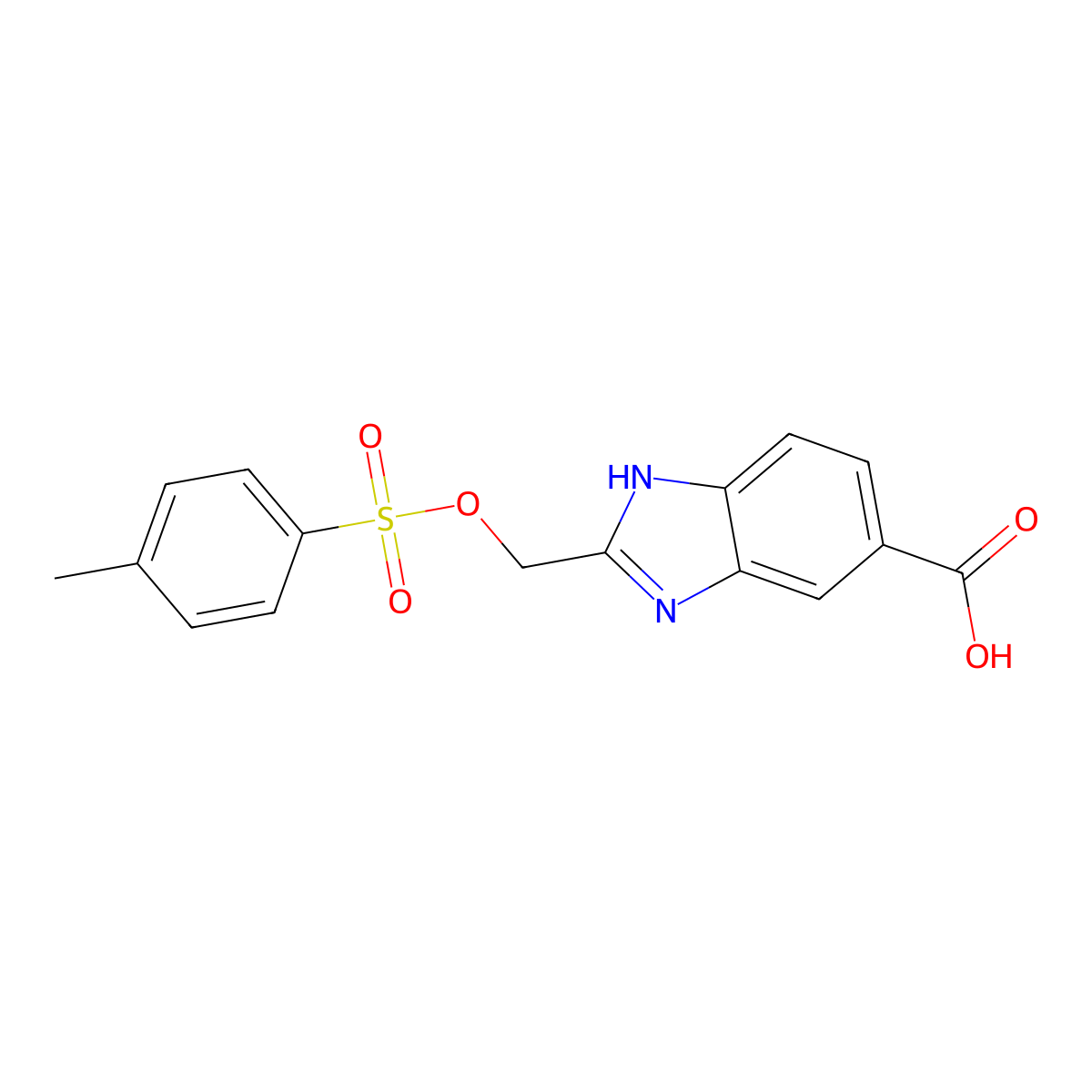 2-{[(4-methylbenzenesulfonyl)oxy]methyl}-1H-1,3-benzodiazole-5-carboxylic acid molecular structure, CAS 2757901-49-6