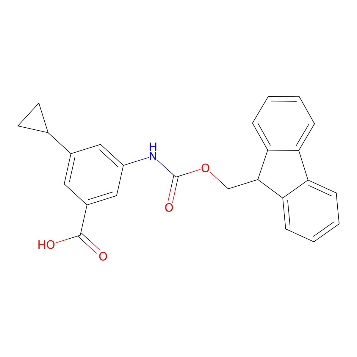 3-cyclopropyl-5-({[(9H-fluoren-9-yl)methoxy]carbonyl}amino)benzoic acid molecular structure, CAS 2757901-57-6