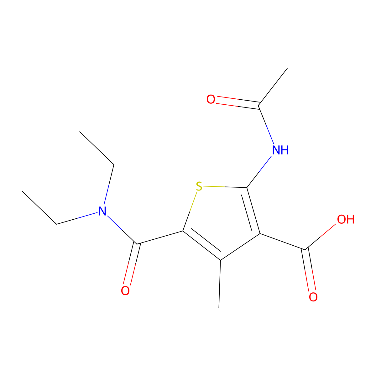 5-(Diethylcarbamoyl)-2-acetamido-4-methylthiophene-3-carboxylic acid molecular structure, CAS 2757901-58-7