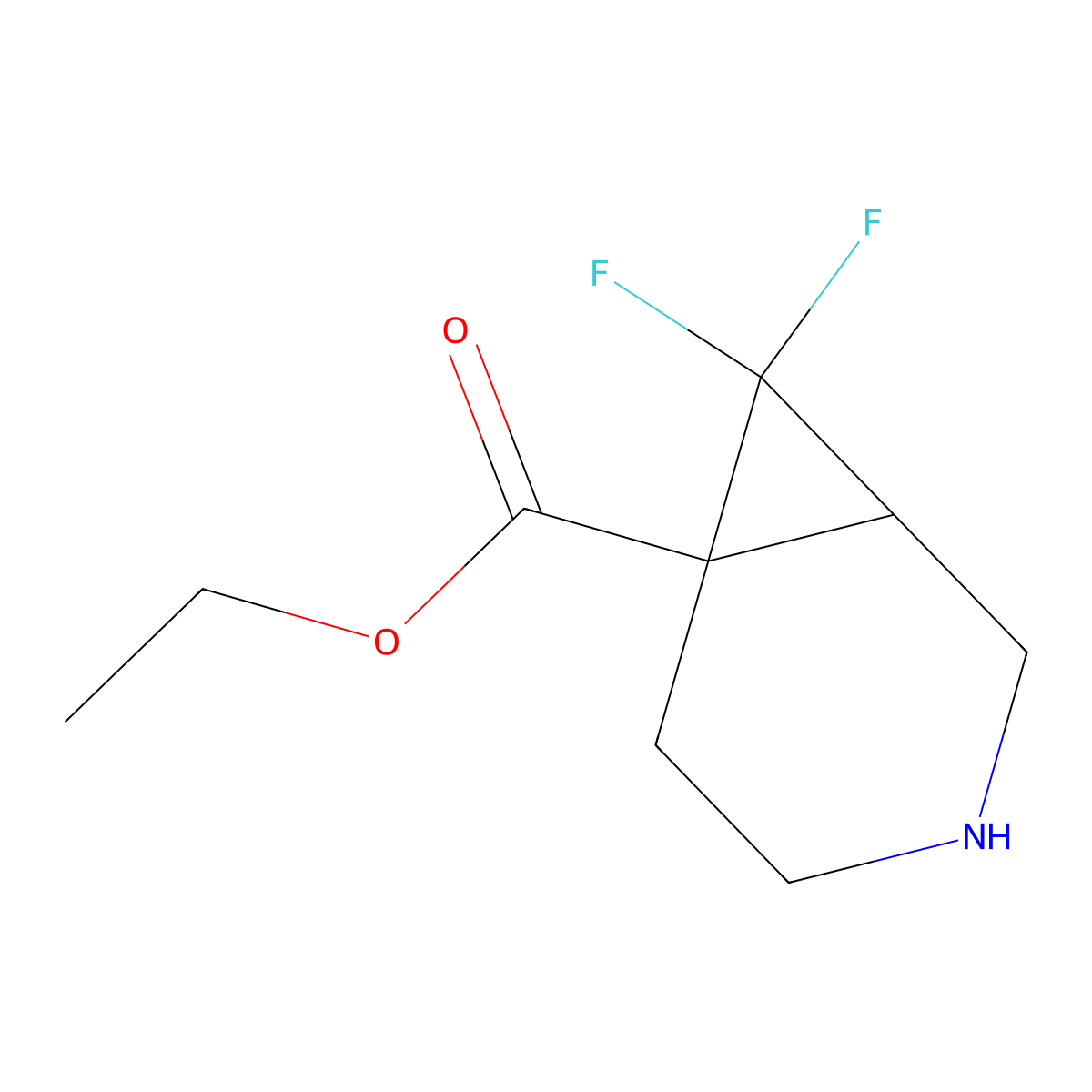 Ethyl 7,7-difluoro-3-azabicyclo[4.1.0]heptane-6-carboxylate molecular structure, CAS 2757901-68-9