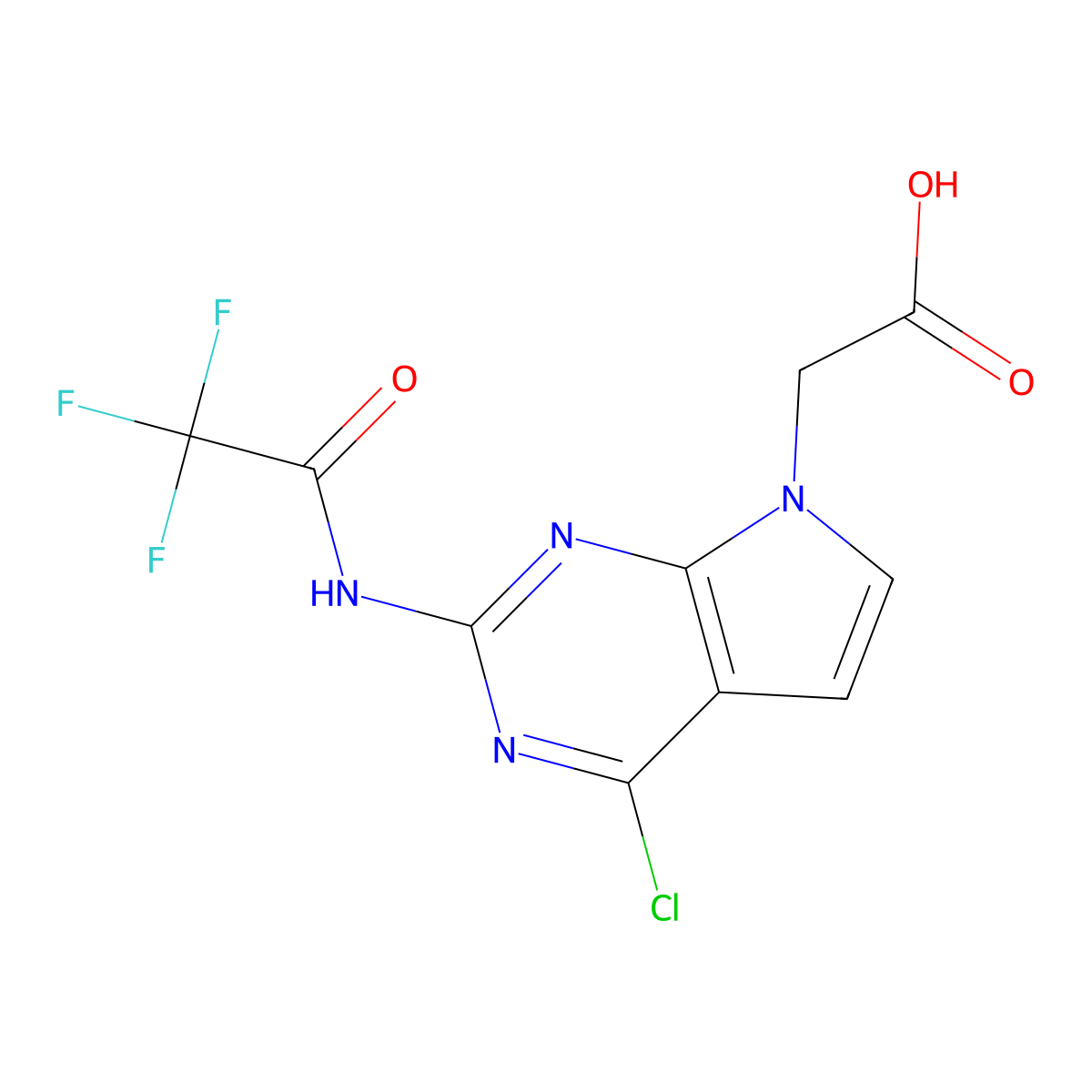 2-[4-chloro-2-(2,2,2-trifluoroacetamido)-7H-pyrrolo[2,3-d]pyrimidin-7-yl]acetic acid molecular structure, CAS 2757901-76-9