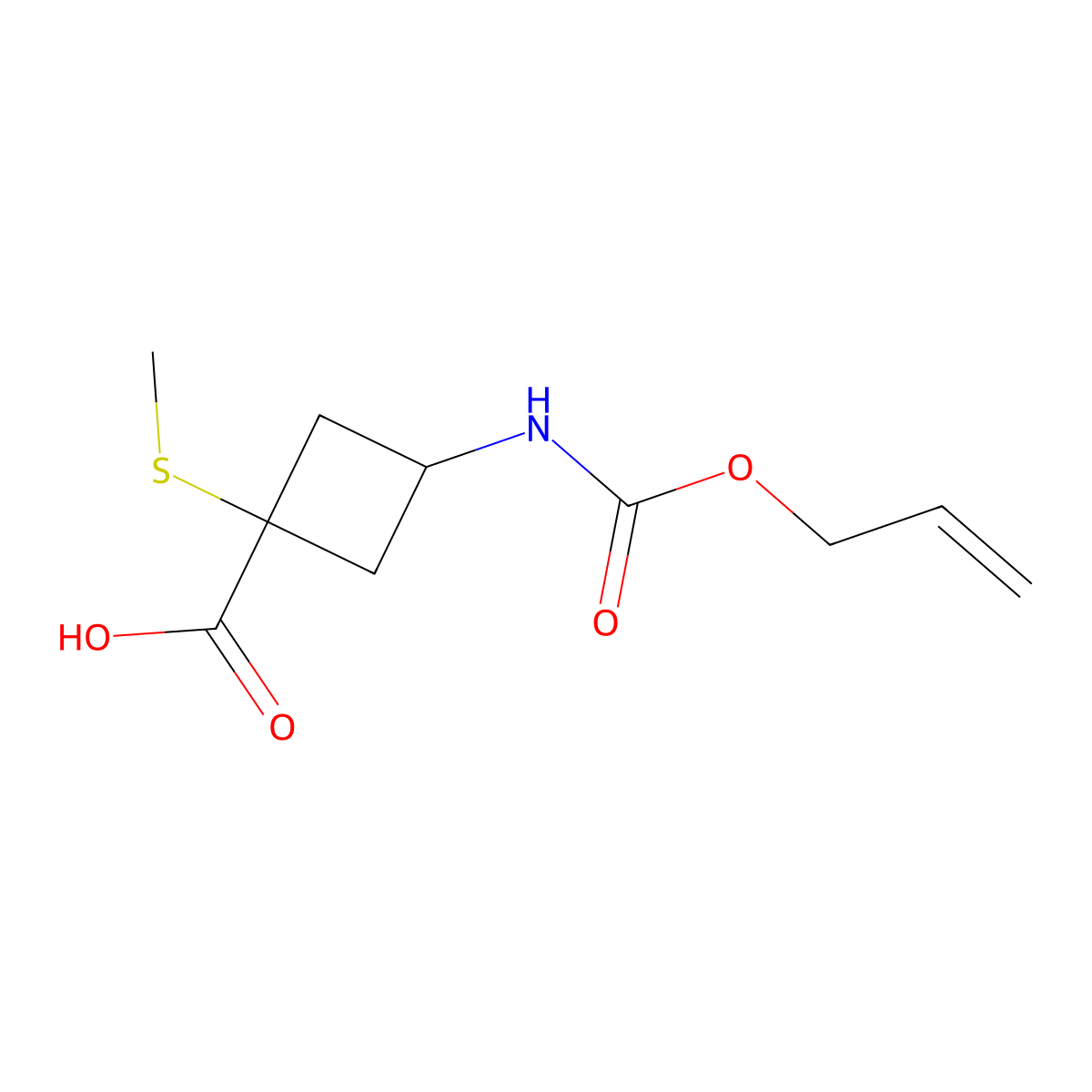 1-(Methylsulfanyl)-3-{[(prop-2-en-1-yloxy)carbonyl]amino}cyclobutane-1-carboxylic acid molecular structure, CAS 2757902-23-9