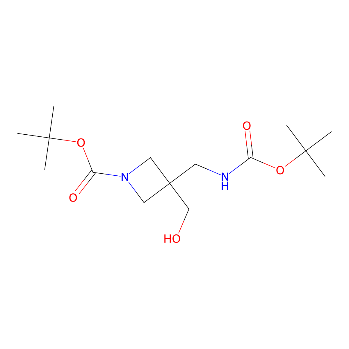 Tert-butyl 3-({[(tert-butoxy)carbonyl]amino}methyl)-3-(hydroxymethyl)azetidine-1-carboxylate molecular structure, CAS 2757903-64-1