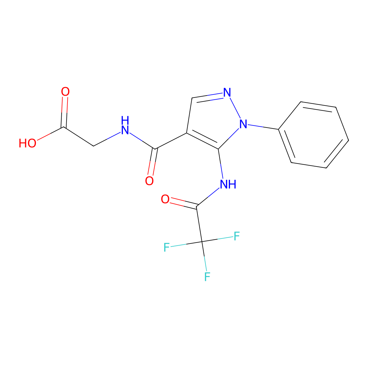 2-{[1-phenyl-5-(2,2,2-trifluoroacetamido)-1H-pyrazol-4-yl]formamido}acetic acid molecular structure, CAS 2757903-88-9
