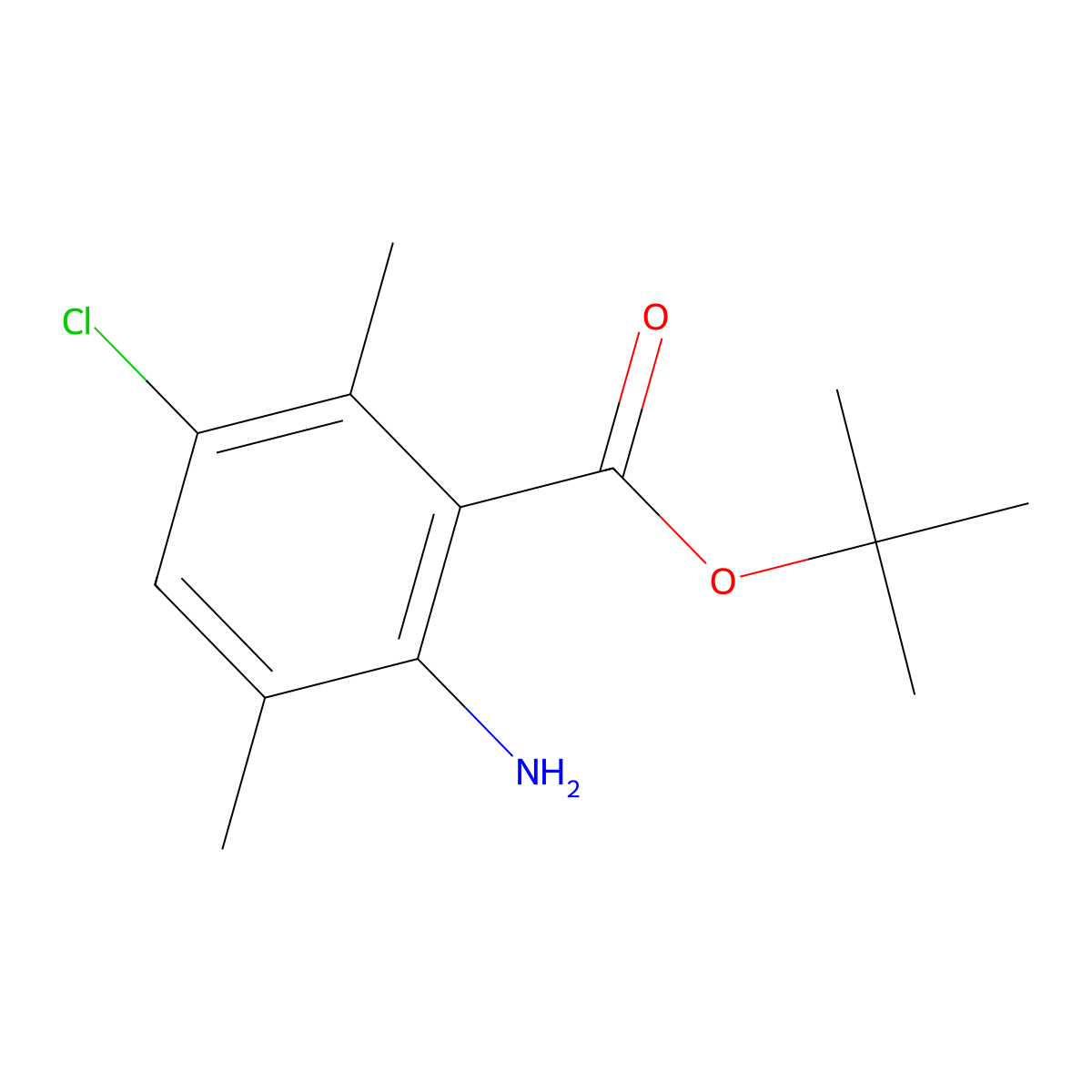 Tert-butyl 2-amino-5-chloro-3,6-dimethylbenzoate molecular structure, CAS 2757904-31-5