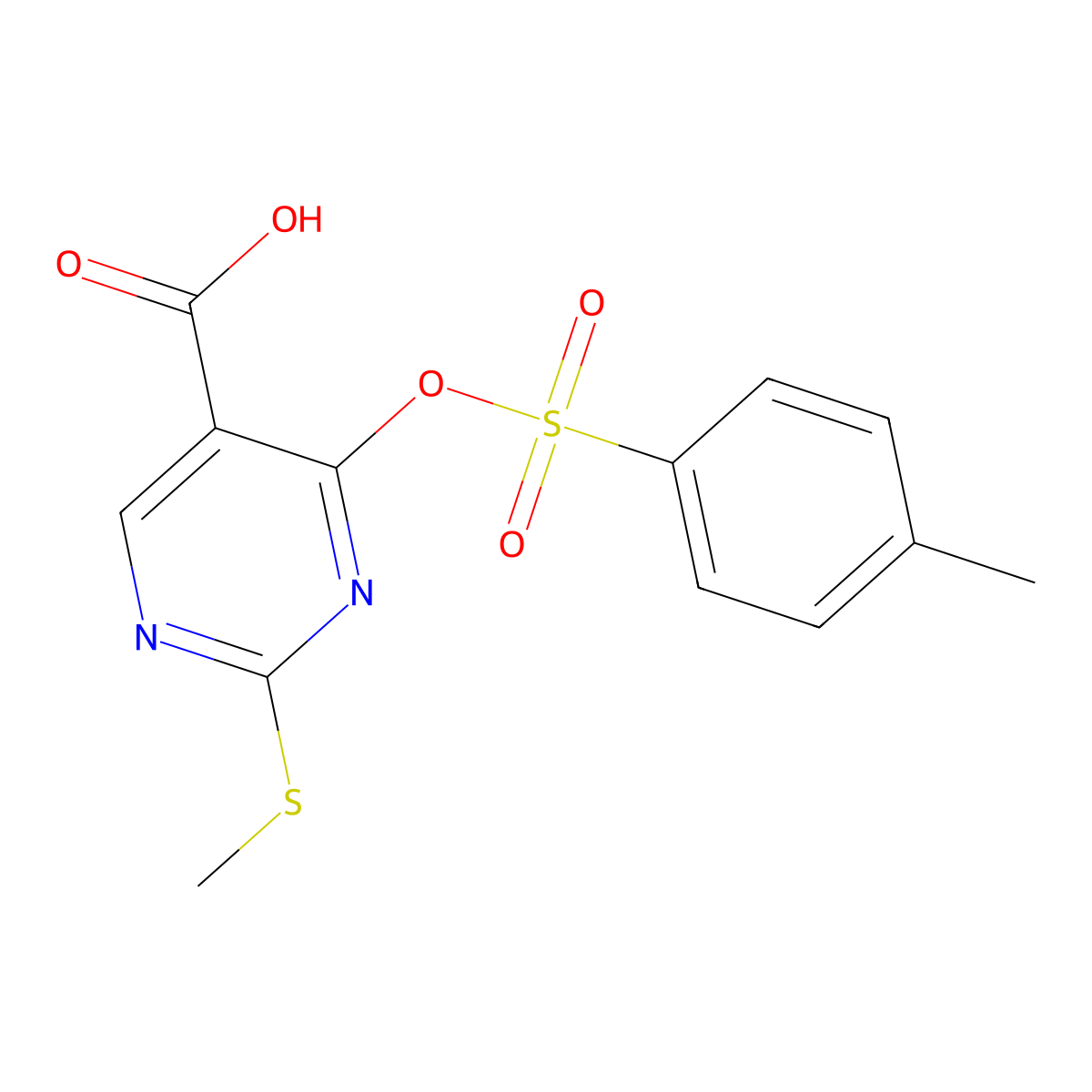 4-[(4-Methylbenzenesulfonyl)oxy]-2-(methylsulfanyl)pyrimidine-5-carboxylic acid molecular structure, CAS 2757904-40-6