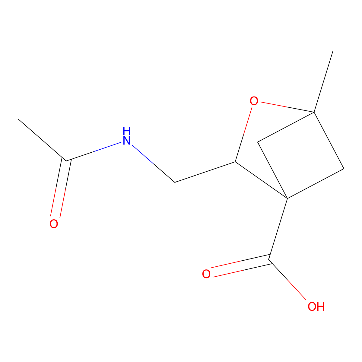 3-(Acetamidomethyl)-1-methyl-2-oxabicyclo[2.1.1]hexane-4-carboxylic acid molecular structure, CAS 2757904-57-5